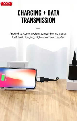XO micro USB - Lightning adapter - XO NB149B Micro to Lightning Adapter - 2.4A - fekete/ezüst