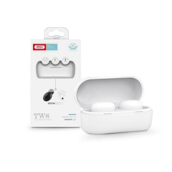 XO TWS Bluetooth sztereó headset v5.0 + töltőtok - XO X1 True Wireless Earphones with Charging Case - fehér