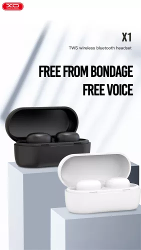 XO TWS Bluetooth sztereó headset v5.0 + töltőtok - XO X1 True Wireless Earphones with Charging Case - fehér