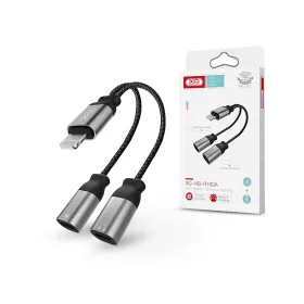   XO lightning - lightning audio + töltő adapter - XO NB-R160A 2in1 Audio Adapter cable Lightning to Lightning - fekete/szürke