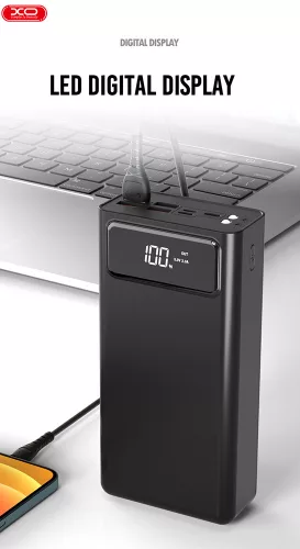 XO univerzális hordozható, asztali akkumulátor töltő - 50.000 mAh - XO PR125    Power Bank - 4xUSB + microUSB + Type-C + Lightning - fekete
