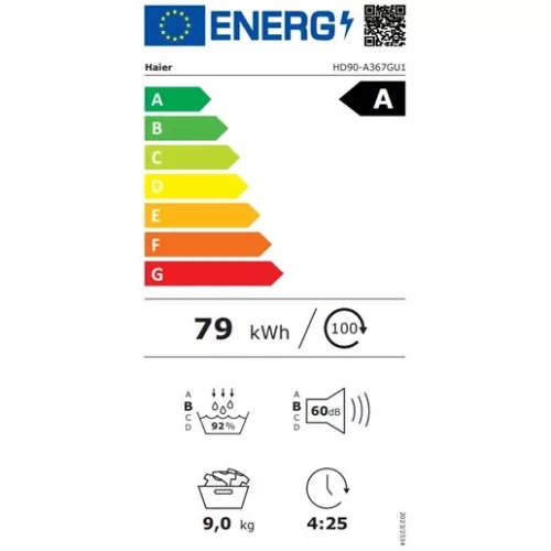Haier HD90-A367GU1-S szárítógép hőszivattyús, 9 kg, inverter