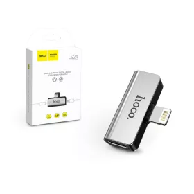   HOCO lightning + lightning adapter egyidőben történő töltéshez és zenehallgatáshoz - 5V/2A - HOCO LS24 - ezüst