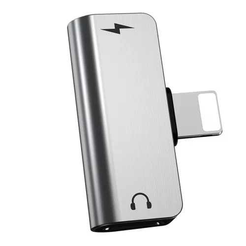 HOCO lightning + lightning adapter egyidőben történő töltéshez és zenehallgatáshoz - 5V/2A - HOCO LS24 - ezüst
