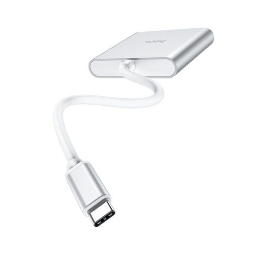 HOCO USB Type-C elosztó HUB - USB 3.0 + HDMI + Type-C PD 2.0 - HOCO HB14 Type-C to 3in1 Adapter - ezüst