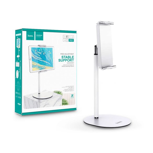 HOCO univerzális asztali telefon/tablet tartó 4,7-10nquot, méretű készülékhez - HOCO PH31 Metal Table Stand - fehér/ezüst