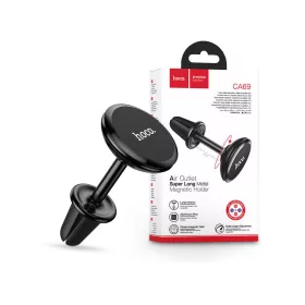   Univerzális szellőzőrácsba illeszthető mágneses PDA/GSM autós tartó - HOCO CA69 Air Outlet Super Long Metal Magnetic Car Holder - fekete