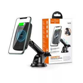   HOCO szellőzőrácsba illeszthető / műszerfalra ragasztható vezeték nélküli autós töltő/tartó - 5V/2A - HOCO CA75 Magnetic Wireless Fast Charging - fekete