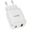HOCO hálózati töltő adapter Type-C + USB bemenettel - 20W - HOCO N5 Super Fast  Charger PD3.0 + QC3.0 - fehér