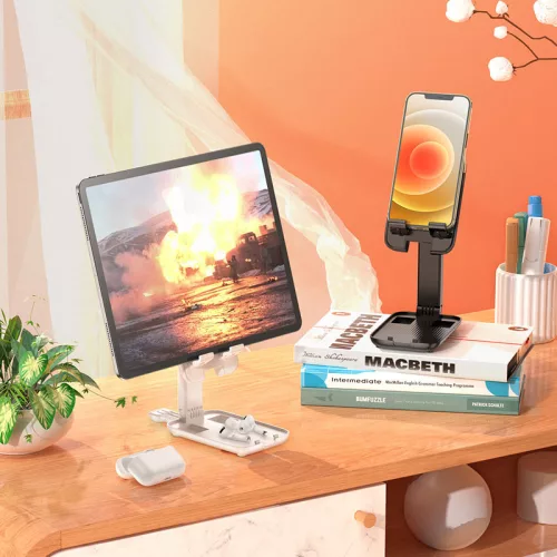 HOCO univerzális asztali telefon/tablet tartó 4,7-14" méretű készülékhez - HOCO S28 Folding Desktop Stand - fehér