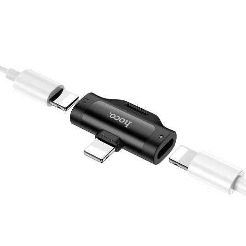 HOCO lightning + lightning adapter egyidőben történő töltéshez és               zenehallgatáshoz - HOCO LS31 2in1 Dual Lightning Converter - fekete