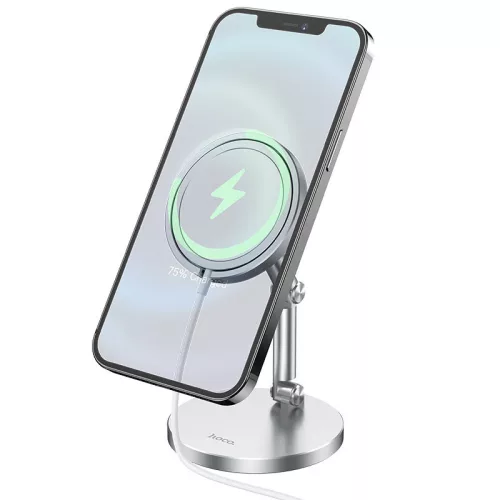 HOCO univerzális asztali telefontartó mágneses vezeték nélküli töltőhöz - HOCO  PH39 Alloy Desktop Stand for Magnetic Charger - ezüst