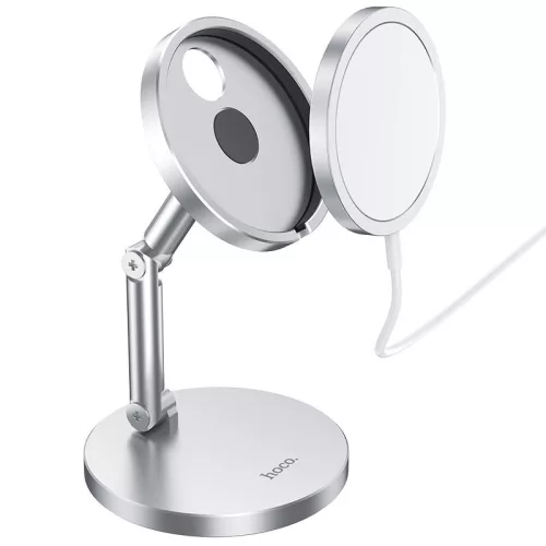 HOCO univerzális asztali telefontartó mágneses vezeték nélküli töltőhöz - HOCO  PH39 Alloy Desktop Stand for Magnetic Charger - ezüst