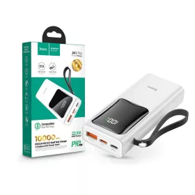   Univerzális hordozható, asztali akkumulátor töltő - HOCO J41 Pro Power Bank - USB+Type-C + Lightning + PD3.0+QC3.0 - 10.000 mAh - fehér