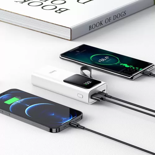 Univerzális hordozható, asztali akkumulátor töltő - HOCO J41 Pro Power Bank - USB+Type-C + Lightning + PD3.0+QC3.0 - 10.000 mAh - fehér