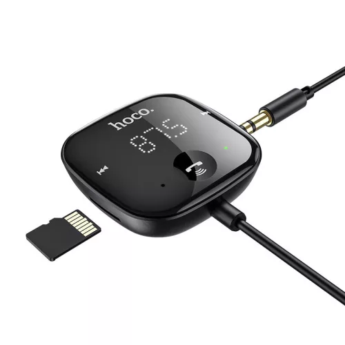 HOCO Bluetooth FM-transmitter/autós kihangosító - USB + MP3 + AUX + kártyaolvasó- Hoco E65 Wireless FM-Transmitter - fekete