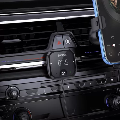 HOCO Bluetooth FM-transmitter/autós kihangosító - USB + MP3 + AUX + kártyaolvasó- Hoco E65 Wireless FM-Transmitter - fekete