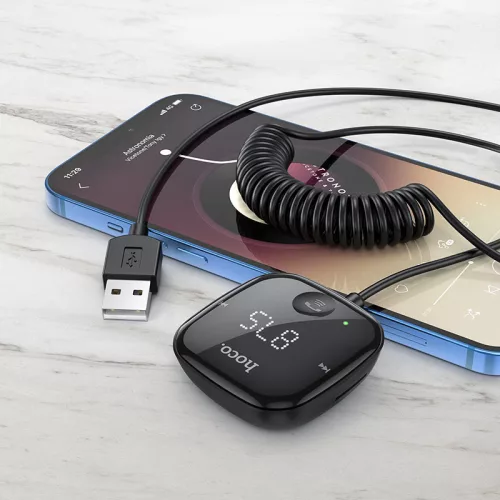 HOCO Bluetooth FM-transmitter/autós kihangosító - USB + MP3 + AUX + kártyaolvasó- Hoco E65 Wireless FM-Transmitter - fekete