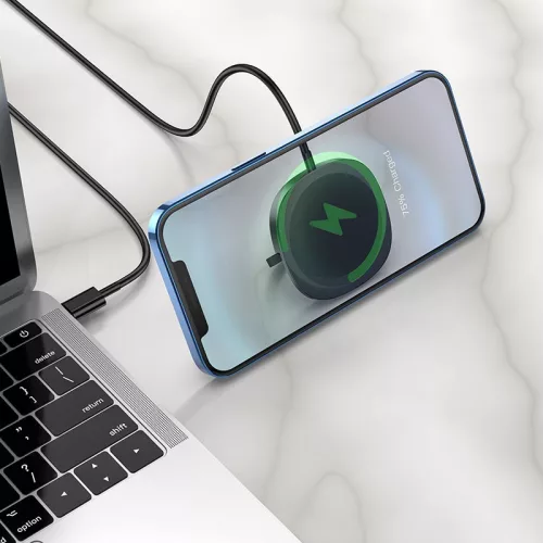 HOCO Qi univerzális vezeték nélküli töltő állomás telefontartó funkcióval - 15W - HOCO CW35Holder MagSafe Fast Charger - fekete
