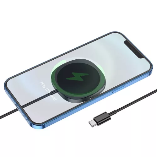 HOCO Qi univerzális vezeték nélküli töltő állomás telefontartó funkcióval - 15W - HOCO CW35Holder MagSafe Fast Charger - fekete