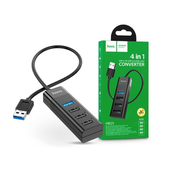 HOCO USB-A elosztó/adapter USB 3.0 + 3x USB 2.0 csatlakozóval - HOCO HB25 4in1  Converter - fekete