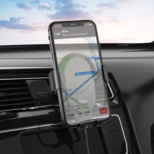 HOCO szellőzőrácsba illeszthető vezeték nélküli autós tartó/gyorstöltő - 15 W - HOCO CA105 Wireless Charging Car Holder - fekete