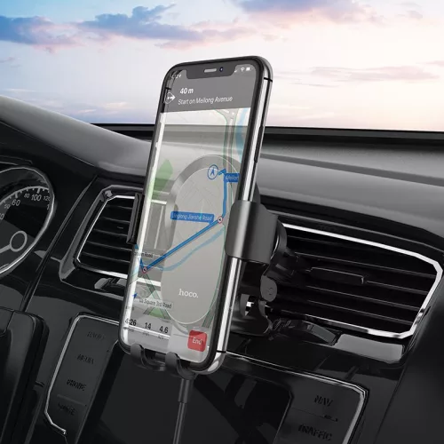 HOCO szellőzőrácsba illeszthető vezeték nélküli autós tartó/gyorstöltő - 15 W - HOCO CA105 Wireless Charging Car Holder - fekete