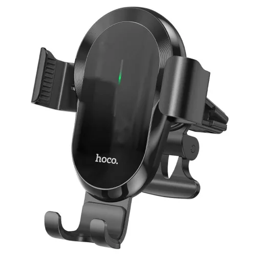HOCO szellőzőrácsba illeszthető vezeték nélküli autós tartó/gyorstöltő - 15 W - HOCO CA105 Wireless Charging Car Holder - fekete