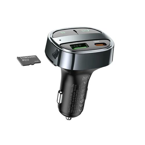 HOCO Bluetooth FM-transmitter/szivargyújtó töltő - 2xUSB + MP3/FLAC + PD30W +   QC 3.0 - HOCO E70 - fekete