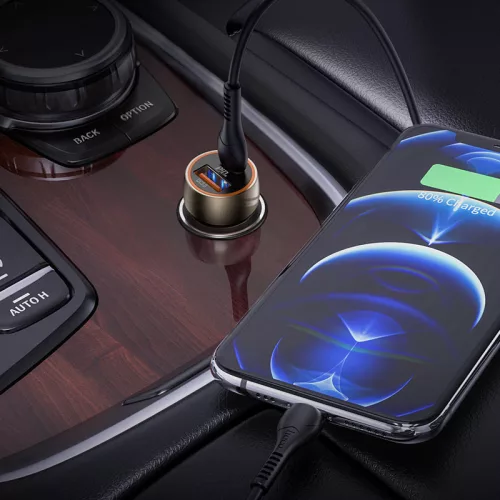 HOCO szivargyújtós töltő adapter USB + Type-C bemenettel + Lightning - Type-C   kábel - 20W - HOCO Z46A Quick Car Charger Set PD 20W + QC 3.0 - fekete