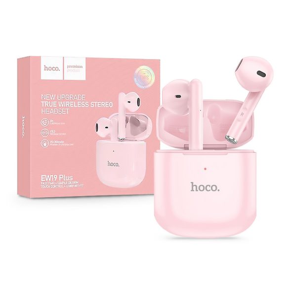 HOCO TWS Bluetooth sztereó headset v5.3 + töltőtok - HOCO EW19 Plus True        Wireless Earphones with Charging Case - rózsaszín