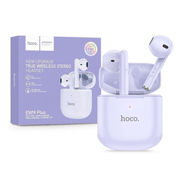 HOCO TWS Bluetooth sztereó headset v5.3 + töltőtok - HOCO EW19 Plus True        Wireless Earphones with Charging Case - lila