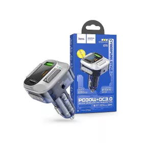   HOCO Bluetooth FM-transmitter/szivargyújtó töltő - 2xUSB + AUX + MP3 + PD30W +  QC 3.0 - HOCO E75 - ezüst
