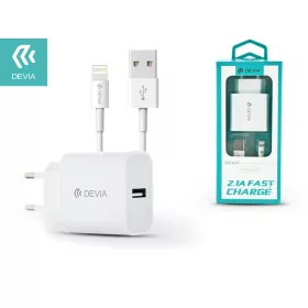   Devia USB hálózati töltő adapter + USB - Lightning kábel 1,2 m-es vezetékkel -  5V/2,1A - Devia Smart Fast Charger Suit - fehér