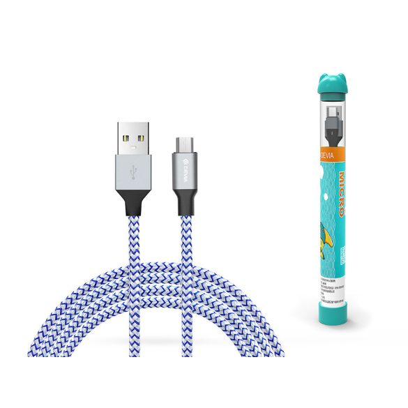 Devia USB - micro USB adat- és töltőkábel 1 m-es vezetékkel - Devia Tube for    Android USB 2.4A - ezüst/kék