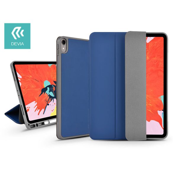 Apple iPad Pro 11 (2018)/iPad Air (2020) tablet tok (Smart Case) Apple Pencil   tartóval - Devia Leather Case V2 - blue