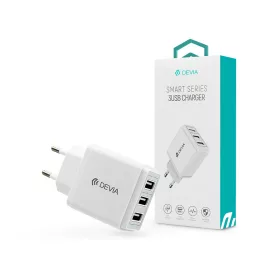   Devia 3xUSB hálózati töltő adapter - 5V/3,4A - Devia Smart Series 3 USB Charger - fehér