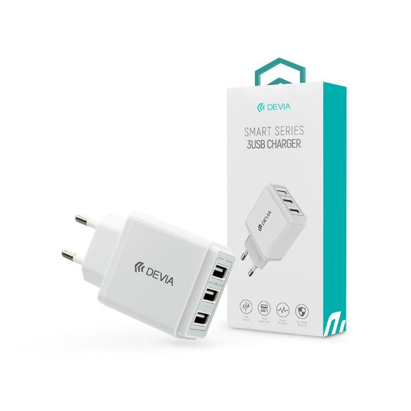 Devia 3xUSB hálózati töltő adapter - 5V/3,4A - Devia Smart Series 3 USB Charger - fehér