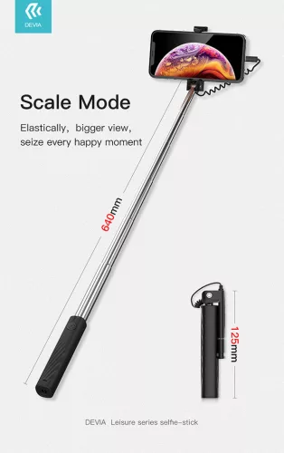 Devia Selfie Holder szelfi bot exponáló gombbal, 3,5 mm jack csatlakozóval -    Devia Leisure Series Selfie-Stick - fekete