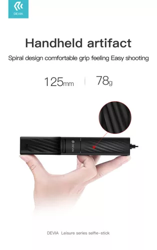 Devia Selfie Holder szelfi bot exponáló gombbal, Lightning csatlakozóval - DeviaLeisure Series Selfie-Stick - fekete