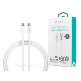   Devia USB Type-C - USB Type-C adat- és töltőkábel 1,2 m-es vezetékkel - Devia   Smart PD Cable for Type-C - 60W - fehér