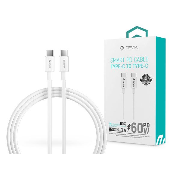 Devia USB Type-C - USB Type-C adat- és töltőkábel 1,2 m-es vezetékkel - Devia   Smart PD Cable for Type-C - 60W - fehér