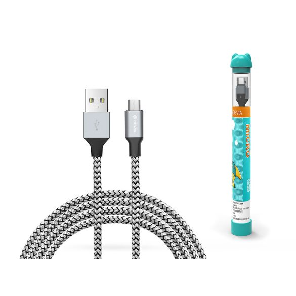 Devia USB - micro USB adat- és töltőkábel 1 m-es vezetékkel - Devia Tube for    Android USB 2.4A - ezüst/fekete