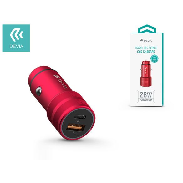 Devia szivargyújtós töltő adapter USB + Type-C bemenettel - 5V/3A - Devia       Traveller Series PD Quick Car Charger - piros