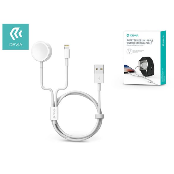 Devia mágneses töltőkábel Apple Watch órához + lightning kábel - Devia Smart    Series 2in1 Apple Watch Charging Cable - fehér