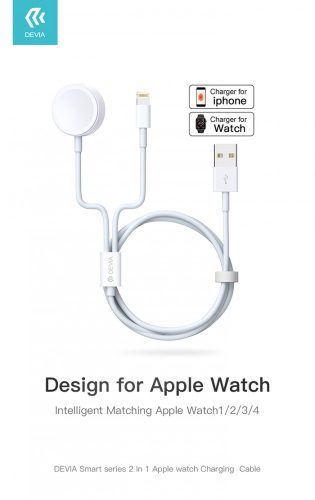 Devia mágneses töltőkábel Apple Watch órához + lightning kábel - Devia Smart    Series 2in1 Apple Watch Charging Cable - fehér