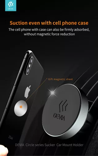 Devia univerzális szellőzőrácsba illeszthető mágneses autós tartó - Devia CircleSeries Sucker Car Mount Holder - szürke/fekete