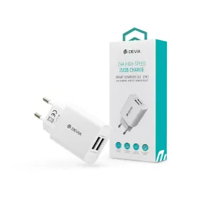   Devia 2xUSB hálózati töltő adapter - 5V/2,4A - Devia Smart Series 2 USB Charger - fehér