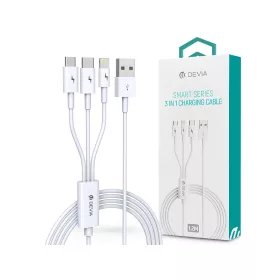   Devia USB töltőkábel 1,2 m-es vezetékkel - Devia Smart Series 3in1 for          Lightning/micro USB/Type-C - 2A - fehér
