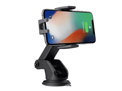 Devia szellőzőrácsba illeszthető / műszerfalra ragasztható vezeték nélküli      autóstöltő/tartó - 5V/2A - Devia Navigation Wireless Charger Car Mount - 10W -  Qi szabványos - fekete